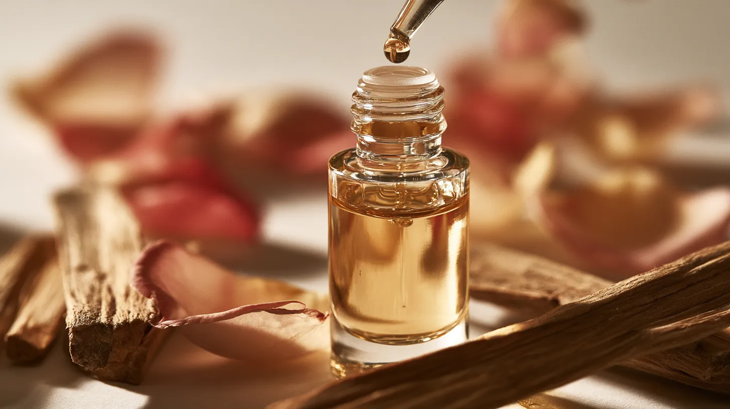 DIY glass rollerball perfume bottle with rose essential oil and rose petals