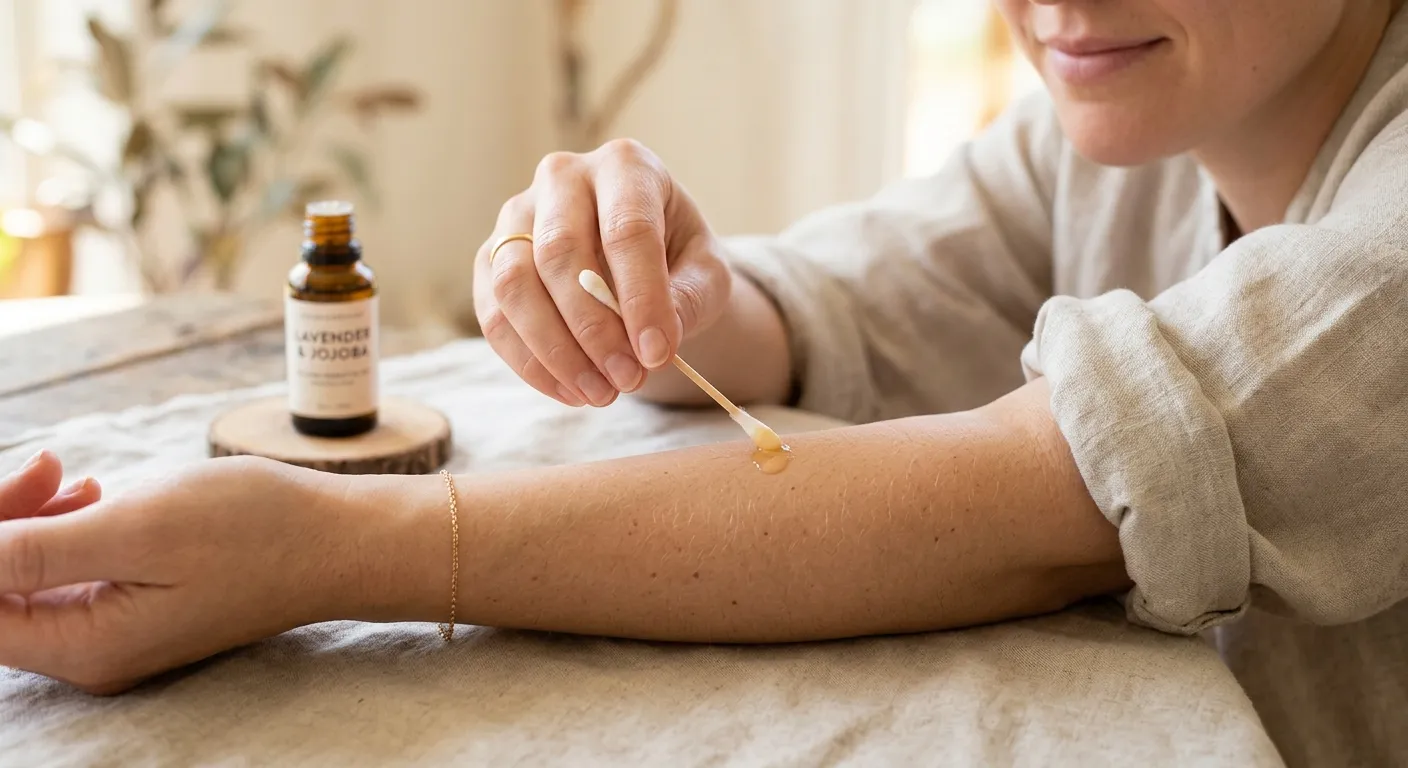 Performing a patch test of diluted essential oil on the inner forearm skin.