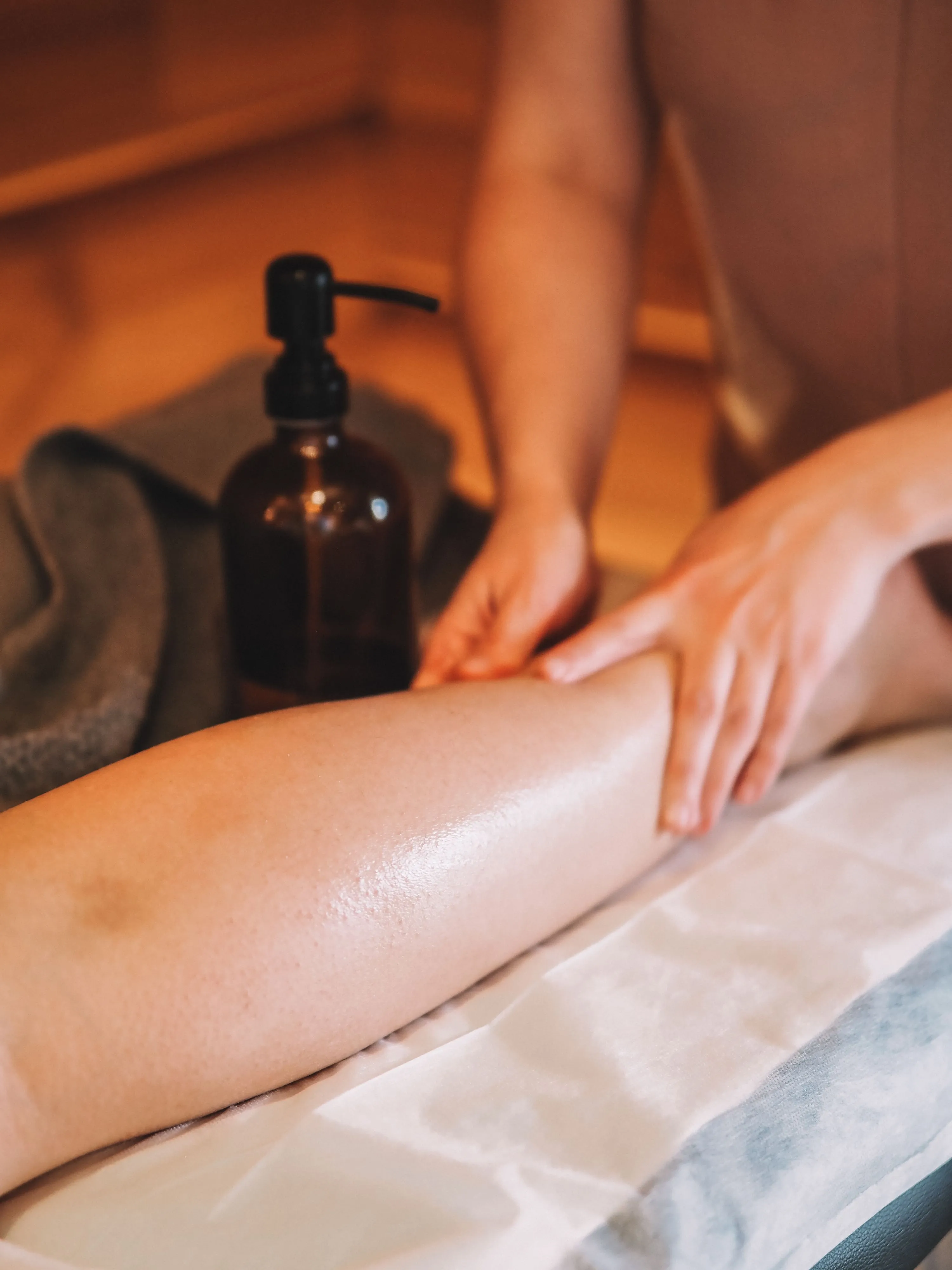 oil massage into a leg