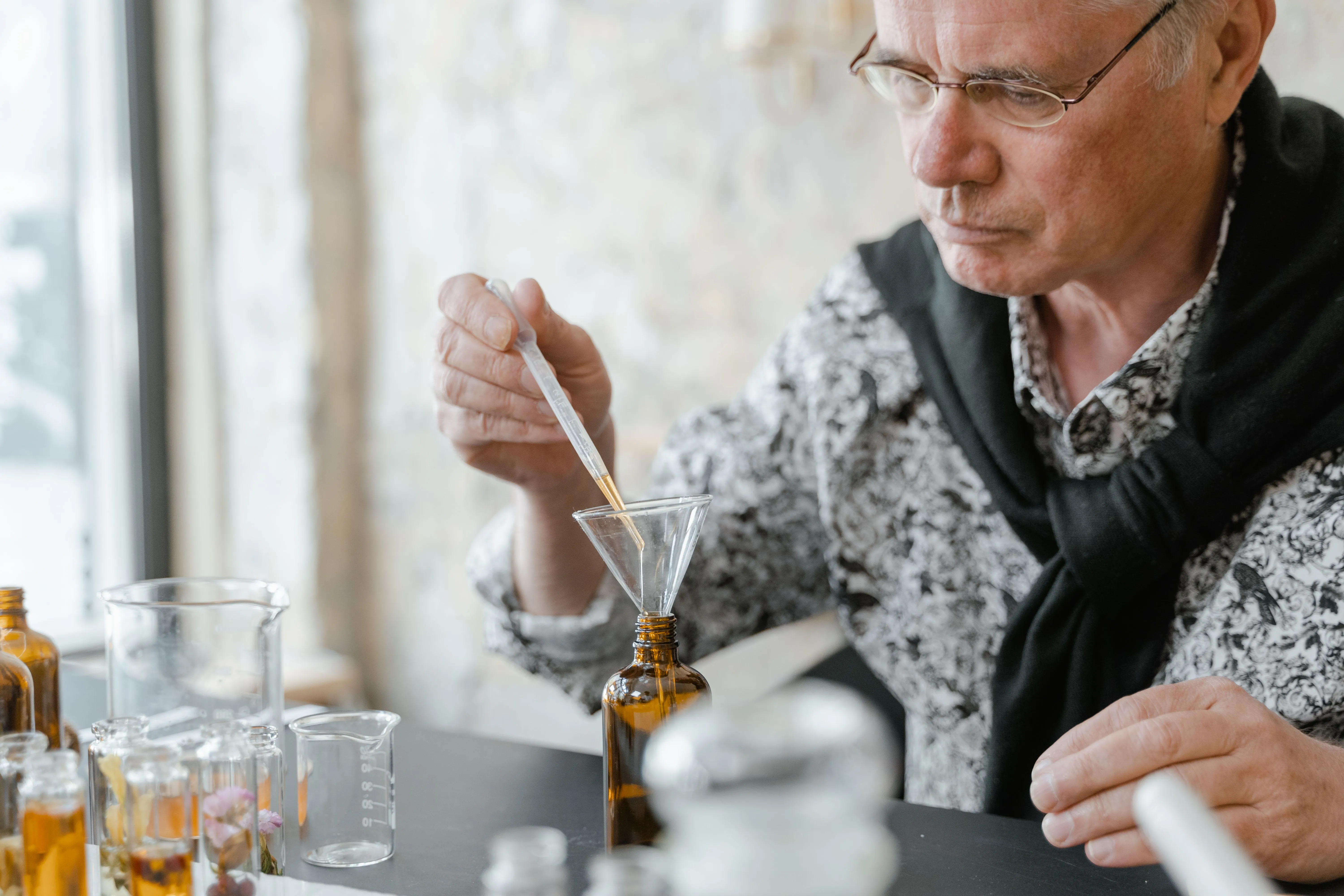 oil mixing with funnel